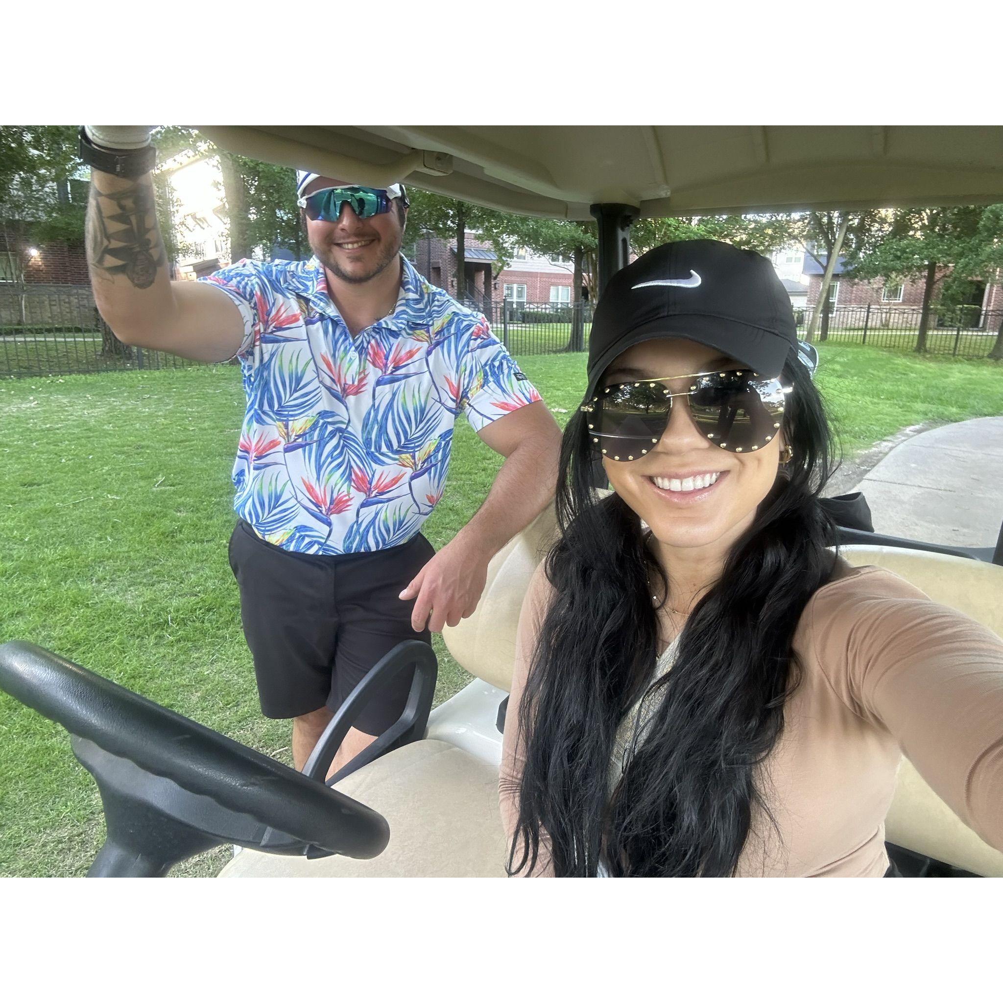 Stephen finally convinced Kylie to tag along on his golf days.