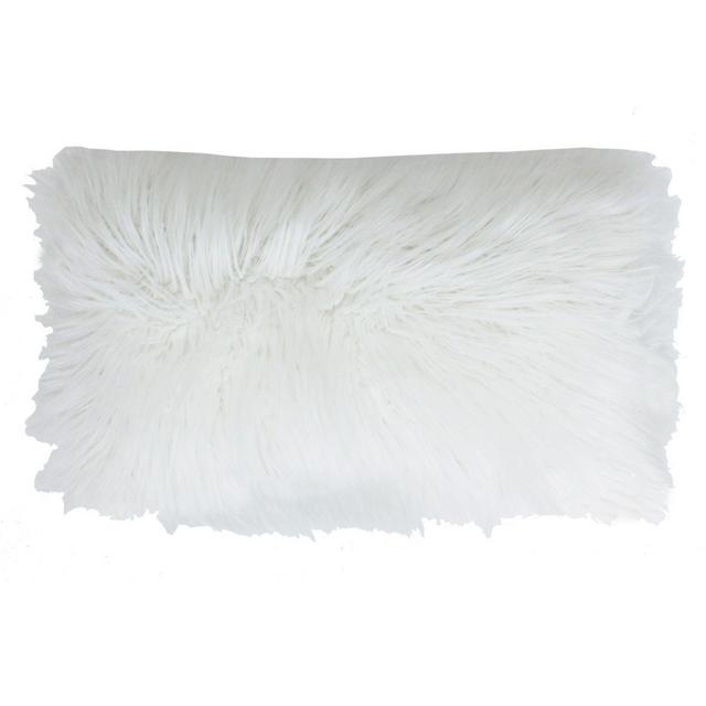 Thro Keller Faux Mongolian Oblong Throw Pillow in Bright White