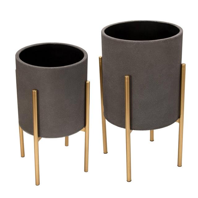 Set of 2 Planter on Metal Stand Gray/Gold - Sagebrook Home