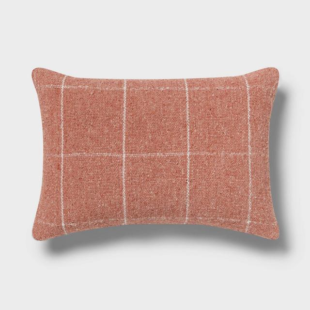 Trad Windowpane Woven Decorative Pillow Oblong Light Terracotta Pink - Threshold™
