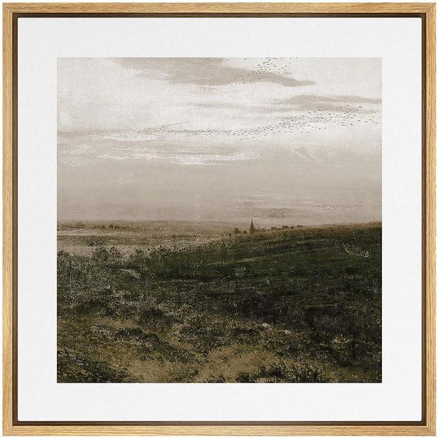 SIGNWIN Framed Canvas Print Wall Art Cloudy Stormy Brown Countryside Landscape Nature Wilderness Illustrations Fine Art Farmhouse/Country Minimal for Living Room, Bedroom, Office - 16"x16" NATURAL