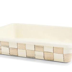 MACKENZIE-CHILDS Enamel Baking Pan for Oven, Rectangular Oven Pan, 9" x 13", Brown-and-White Mocha Check