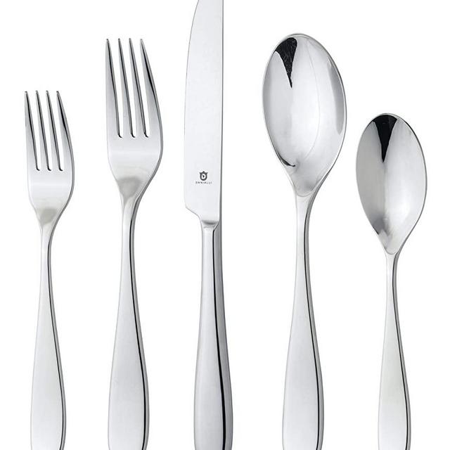 DANIALLI 20 Piece Silverware Set For 4, 18 10 Stainless Steel Silverware Set, Modern Fidenza Flatware Set, Include Knife/Fork/Spoon & Long Teaspoon/Salad Fork Mirror-Polished Dishwasher Safe Cutlery