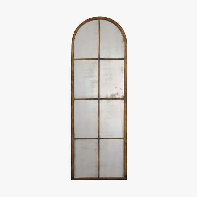 Eva Skinny Arch Windowpane Wall Mirror, 16.5"W x 50"H, Antique Brown