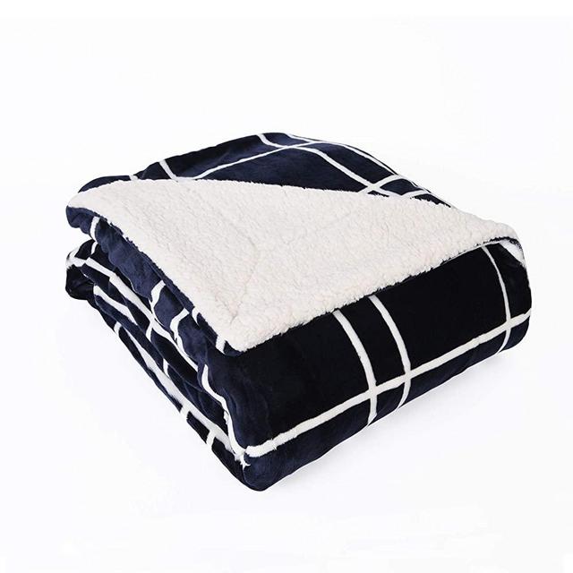 Life Comfort Plush Polyester 60"x70" Large All Season Blanket for Bed or Couch Ultimate Sherpa Throw, Blue and White Windowpane