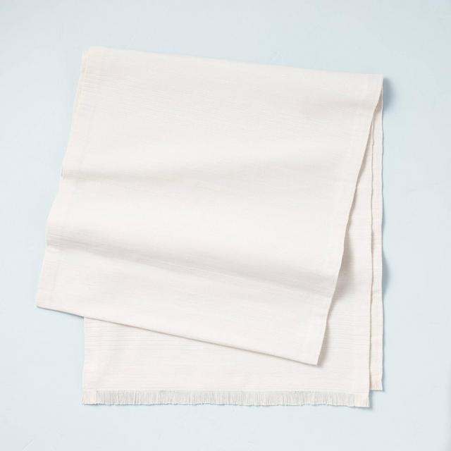 20" x 90" Solid Woven Stripe Oversized Table Runner Sour Cream - Hearth & Hand™ with Magnolia