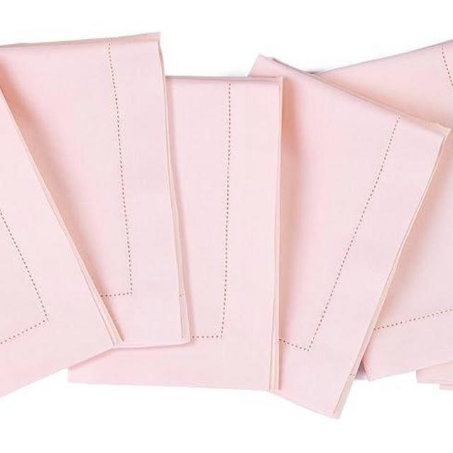 Solino Home Pink Cloth Napkins Set of 6 – Cotton Linen Hemstitch Napkins 20 x 20 Inch – Machine Washable Christmas Dinner Napkins