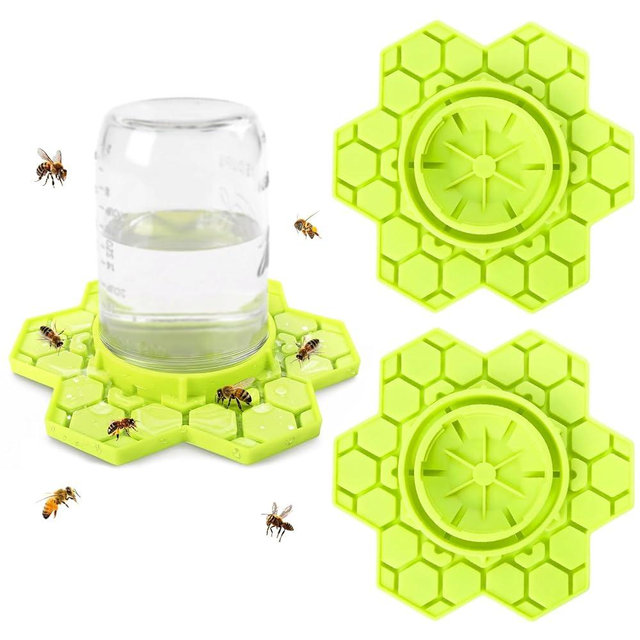 2 Pack Bee Feeder for Mason Jar, Silicone Bee Watering Station, Compatible with Regular and Wide Mouth, Bee Feeders for Hives, Beekeeping Supplies, Bee Waterer for Outside Garden(Yellow)