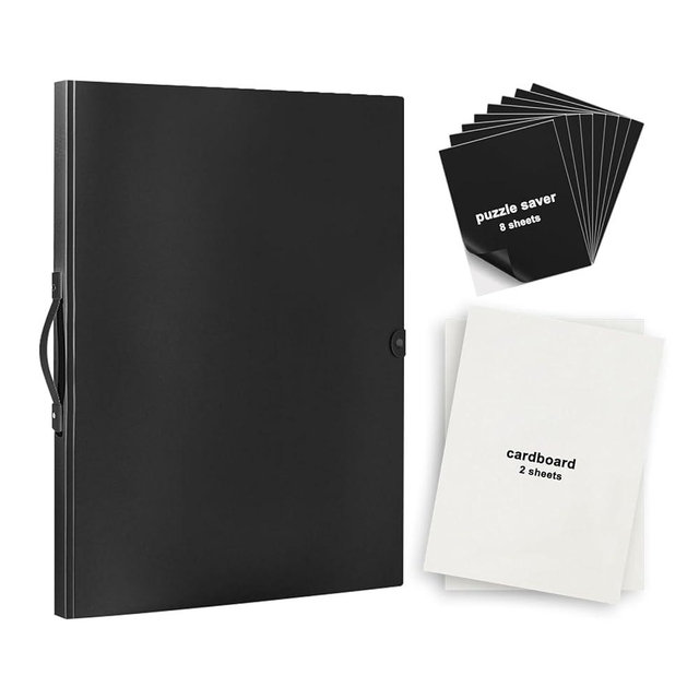 Puzzle Storage, RJVNT Puzzle Holder Book for 1000 Pieces, Puzzle Storage Folder with 8 Puzzle Saver Sheets and 2 Cardboards(Black)