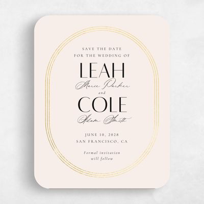 Beige Rounded Wedding Save the Date - Tatum Portrait Foil