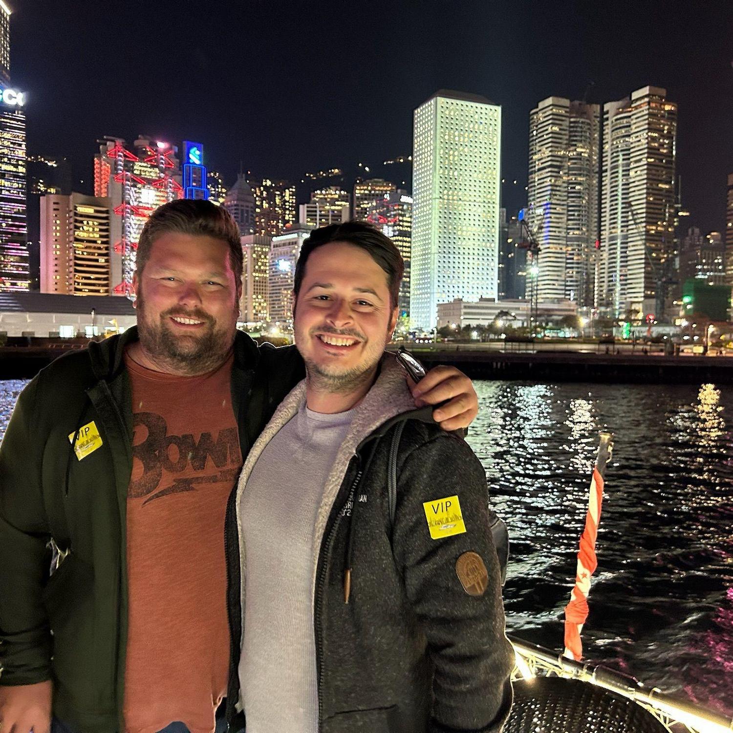 When we booked a nighttime harbor ride in Hong Kong, we were rather amused that they just slapped a sticker on us to denote what services we paid for, because it felt like we were cargo being shipped.