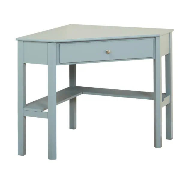 Buylateral Medford Corner Desk with Drawer Antiqued Blue: Nautical Style, Painted Wood Finish, Open Shelf
