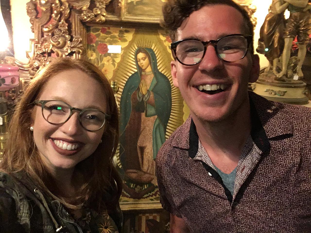 Cori and Eric, after seeing Drew Holcomb and the Neighbor's at the Heights theater in Houston, ran into one of their favorite images of The Blessed Virgin Mary, Our Lady of Guadelupe!