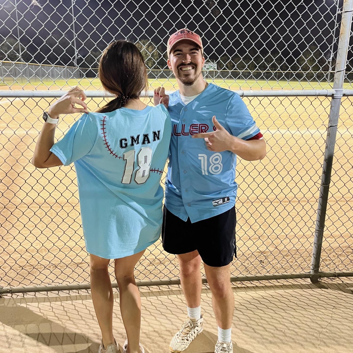 Lauren supporting Grayson at one of his men's intramural league softball games!