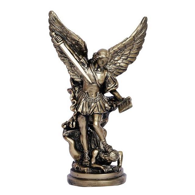 San Miguel Arcangel Statue 12inch St Michael Statue Saint Archangel Michael Statue Defeated Lucifer Tramples Demon Resin Battle Angel Sculpture Bronze Collectible Sculpture Religious Figurines Decor