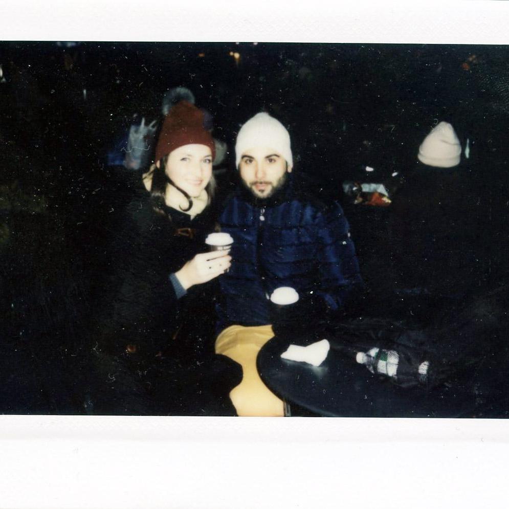 Sarah and Ale keeping warm in Bryant Park, NYC 2015