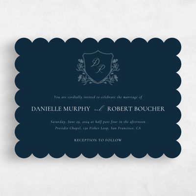 Blue Scalloped Wedding Invitation - Brooklea Landscape