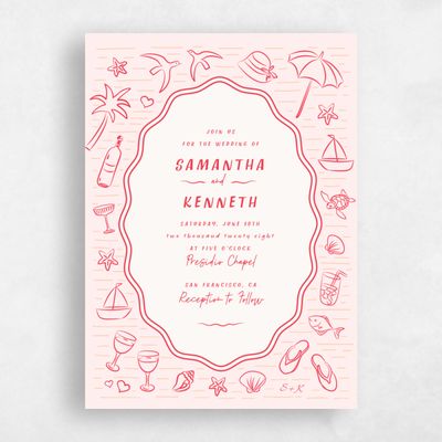 Crimson, Pink Wedding Invitation - Mare Portrait
