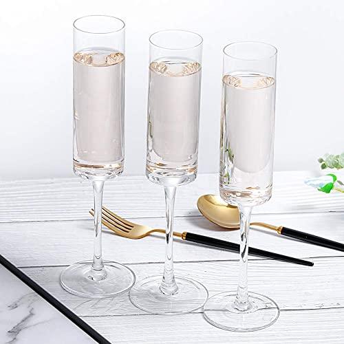 Set of 6 Crystal Champagne Flutes Champagne Glasses Hand Blown Classy Champagne Flutes 100％Lead Free Quality Sparkling Wine Stemware Set Dishwasher Safe 7oz