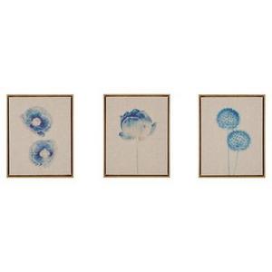 JLA Home - Botanicals Framed 3 Piece Printed Canvas On Linen - Blue