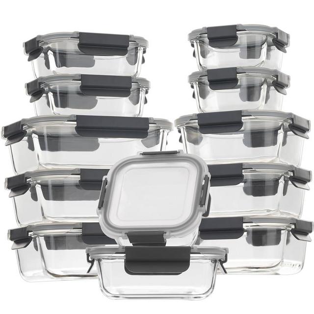 S SALIENT 24 Pieces Glass Food Storage Containers with Lids,Glass Meal Prep Containers Set with Locking Lids,Airtight Glass Lunch Container for Kitchen,BPA Free(12 Lids & 12 Containers)