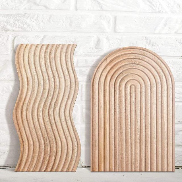 2 Pieces Decorative Wood Cutting Board Arch and S Shaped Wooden Board Bread Cheese Serving Board Wooden Serving Tray for Kitchen Shelf Home Decor