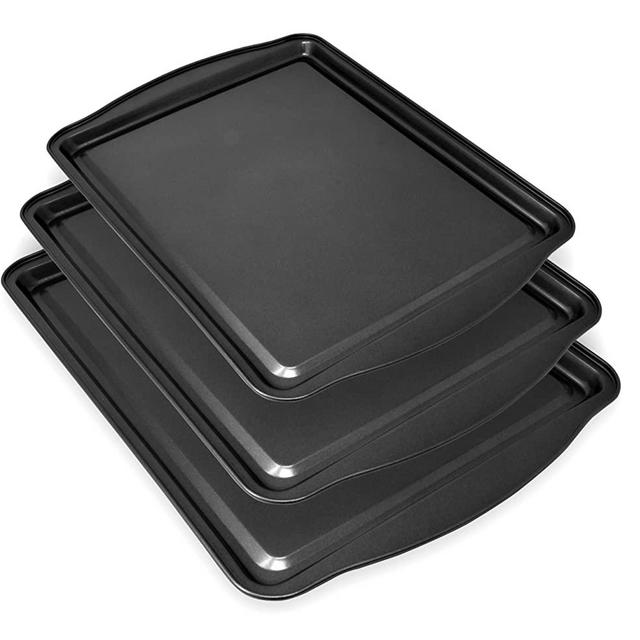 PERLLI Baking Sheets for Oven Nonstick Cookie Sheet Set - 3 Piece Steel Bakeware Set Cooking Tray Non Stick Half Sheet Pan, Small Medium Large Trays for Cake And Cookies