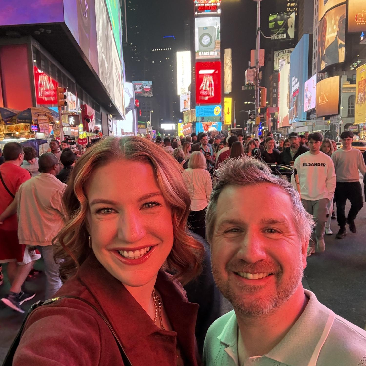 In the midst of Times Square after enjoying a Broadway Play