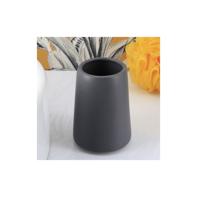 Evideco French Home Goods Gray Stoneware Tumbler / Toothbrush Holder - 14 Oz - Flared Shape - 3.8"W x 5"H