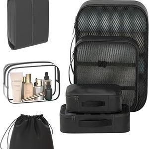 8 Set Packing Cubes for Travel with Clear Toiletry Bag, Durable Luggage Packing Organizers for Suitcase, Carry-On Accessories, TSA Approved See-Through Cubes, Space-Saving Storage Bags