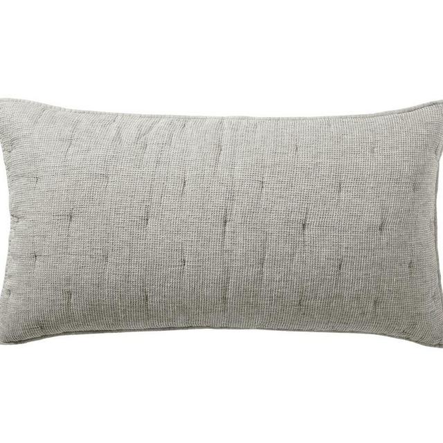 Light Gray Belgian Flax Linen Waffle Quilted Shams, King, Set of 2