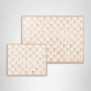 MACKENZIE-CHILDS Tempered Glass Cutting Boards Set, Decorative Cutting Boards, 10" x 8" and 15.75" x 12", Set of 2, Brown-and-White Mocha Check