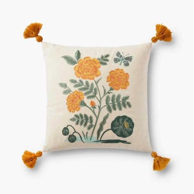 French Marigold Embroidered Pillow