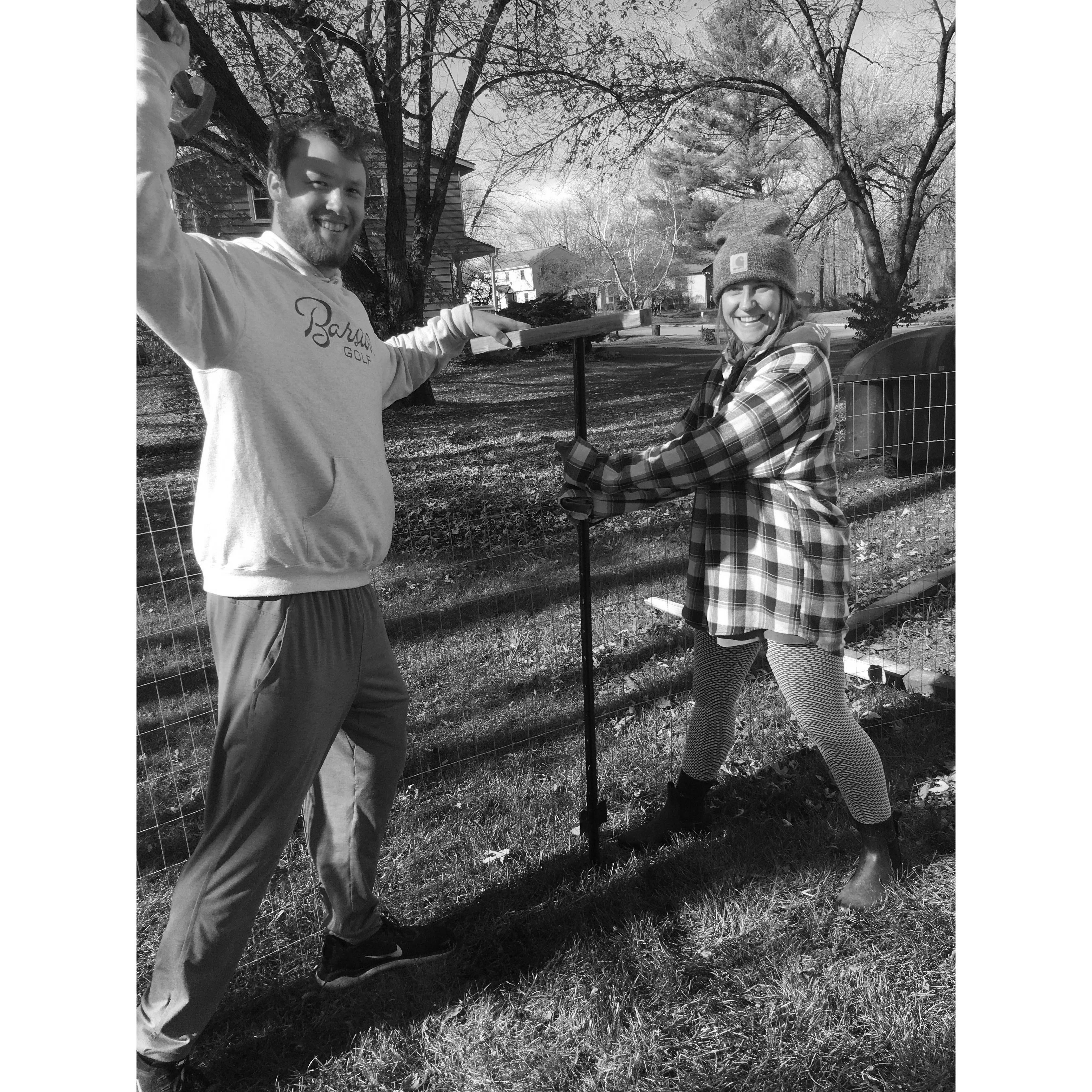 Setting up the fence for Mr. Bunsen!