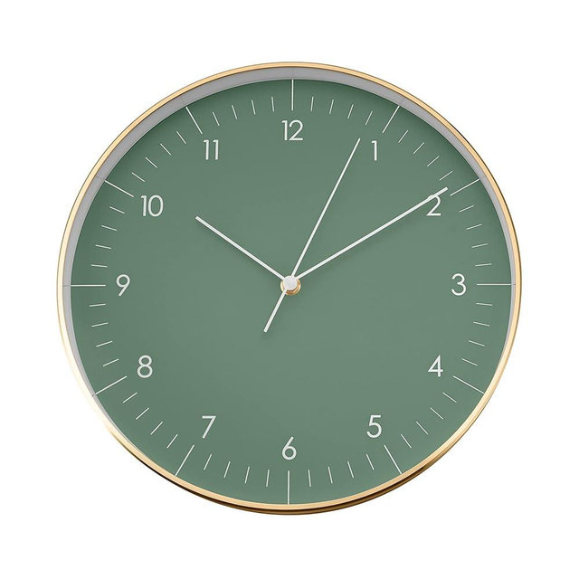 LUUK LIFESTYLE Silent wall clock 12” with quartz movement without ticking, modern & cozy design, decorative kitchen clock, living room decor, bedroom, dark green