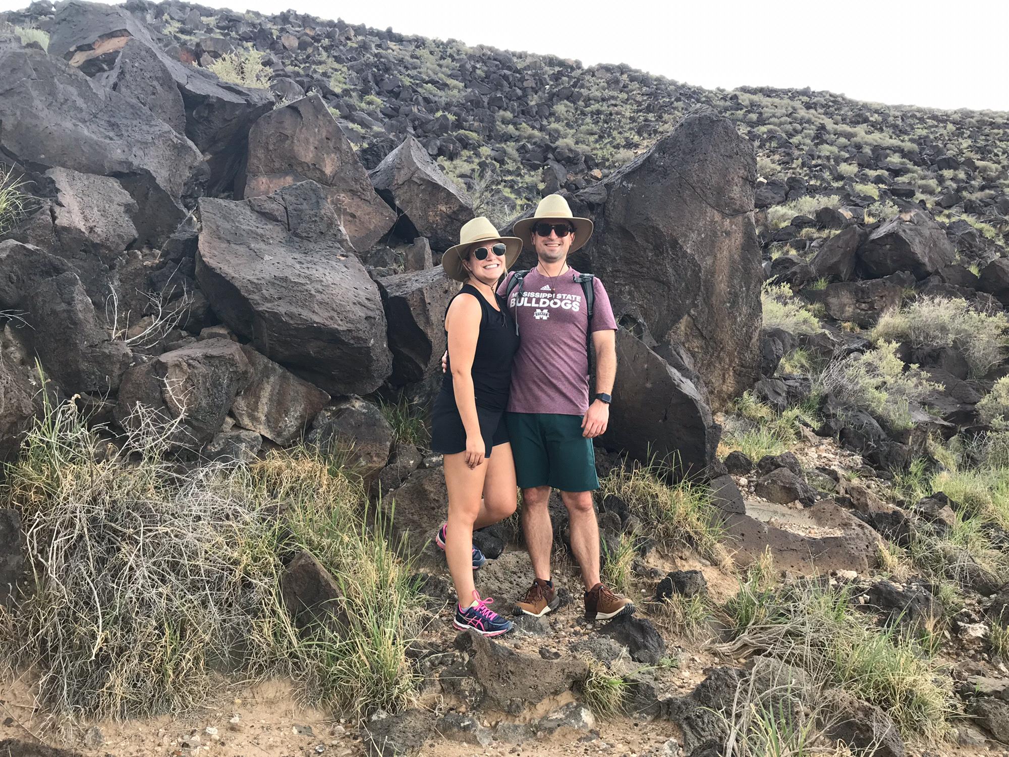 One of our first dates, hiking at Petroglyphs National Monument