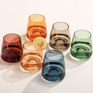 Colored Stemless Wine Glasses Set of 6-15 oz Hand-Blown Crystal Colored Glassware, Multicolor Glassware for Lovers, Wedding, Birthday, Christmas, Housewarming Gifts for Women