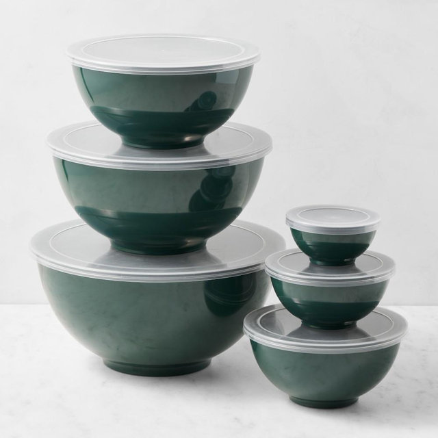 Melamine Mixing Bowls with Lid, Set of 6, Dark Green