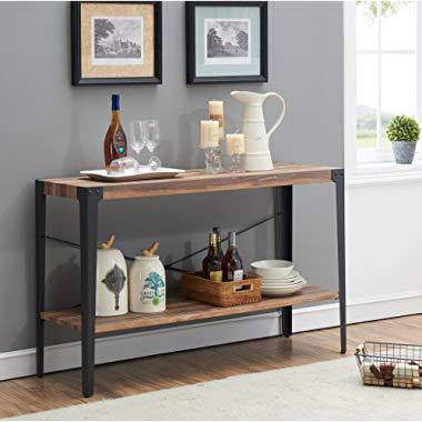 O&K Furniture Industrial Rustic 2-Tier Occasional Console Sofa Table for Living Room & Entryway, Brown Finish(1-Pcs)