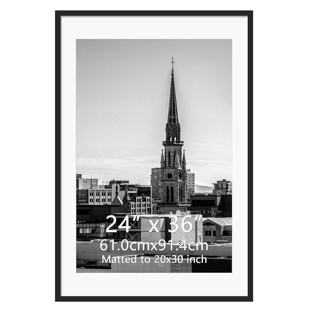 Hoikwo 24x36 Black Plastic Frame with Plastic Cover, Display Pictures 20x30 with Mat or 24x36 Without Mat, 1 Pack 24 by 36 Frame for Wall Hanging
