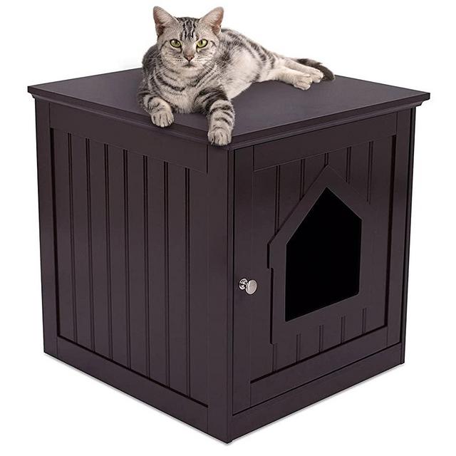 BIRDROCK HOME Decorative Cat House & Side Table - Cat Home Nightstand - Indoor Pet Crate - Litter Box Enclosure - Hooded Hidden Pet Box - Cats Furniture Cabinet - Kitty Washroom