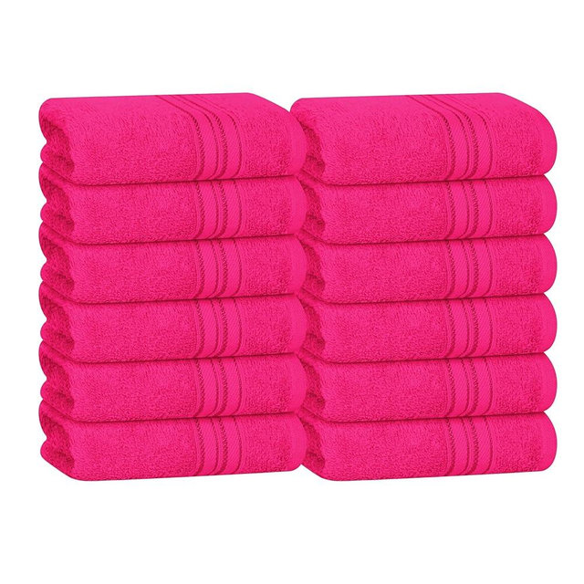BOUTIQUO Ultra Soft Cotton Washcloths, Contains 12 Piece Face Cloths 12x12 inch, Ideal for Everyday use Face Towels, Compact & Lightweight Multi Purpose Washcloths - Hot Pink
