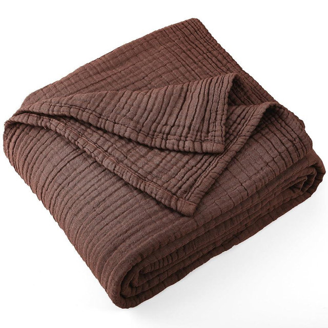 Carriediosa 100% Cotton Muslin Throw Blanket 50" X 70" Throw XL Size，4-Layers Summer Gauze Throws for Bed Couch，Soft Lightweight Breathable Linen Blankets Bedspread for Adults All Season，Dark Brown