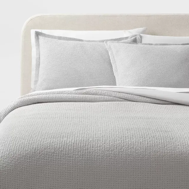 King Washed Waffle Weave Duvet Cover and Sham Set Light Gray - Threshold™