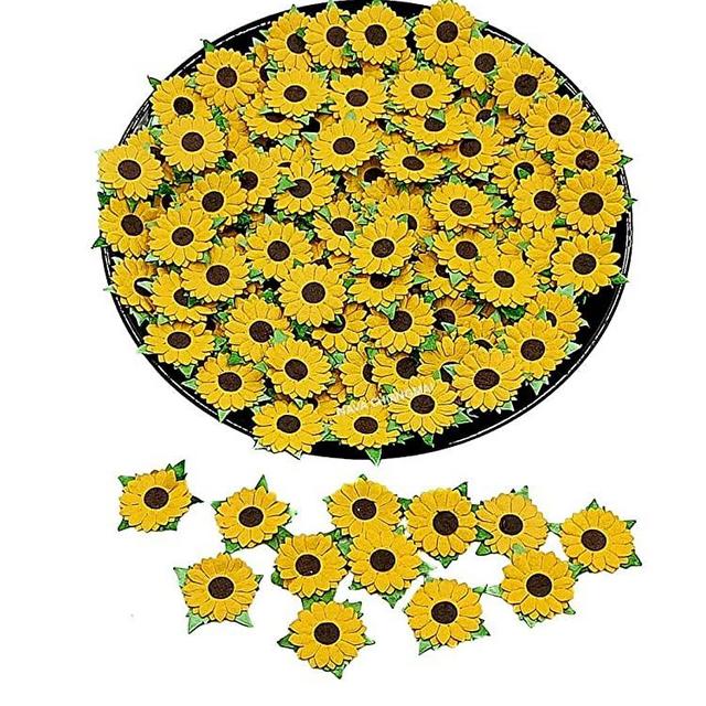 NAVA CHIANGMAI 50 Pcs Sunflowers Mulberry Paper Flowers with Brown Centre 1 inch Scrapbooking and Creative Craft Projects Handmade Thailand