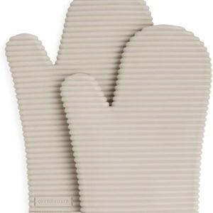 KitchenAid Ribbed Soft Silicone Oven Mitt Set, 7"x13", Milkshake 2 Count