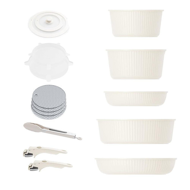 Caannasweis Detachable Nonstick Cookware Set - Stackable Induction Pots and Pans With Removable Handles, Dishwasher Safe - For RV Camping, Oven and Stovetop Use, 5 Pieces (5 Pots Ceramic)