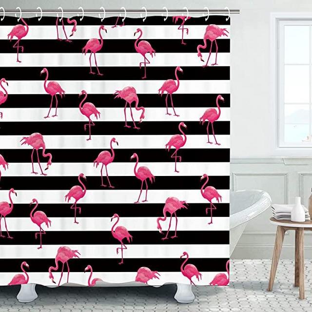 LIVILAN Flamingo Shower Curtains, Pink Shower Curtains with Hooks Flamingo Shower Curtains for Bathroom Decor, Machine Washable,(72" X 72")