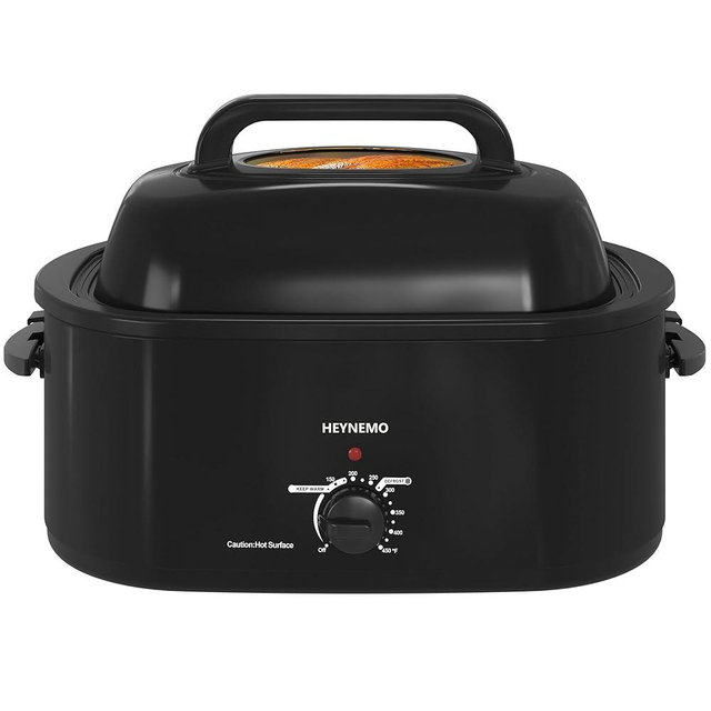 Roaster Oven 26Qt,1450W Electric Turkey Roaster Oven Buffet with Self-Basting Lid, Removable Pan and Rack, Cool-Touch Handles, Stainless Steel, Black