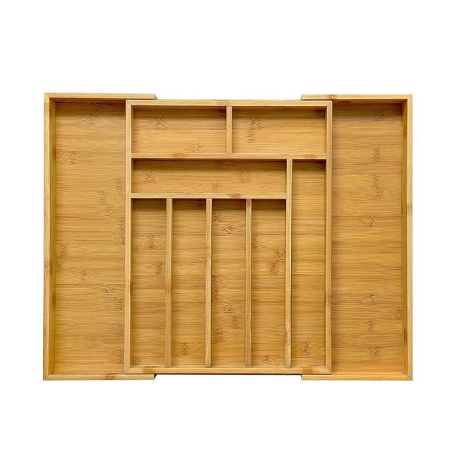 HOMESTEAD Nature Bamboo Expandable Drawer Organizer - Up to 10 Slots, Silverware Organizer, and Cutlery Trays for Kitchen Drawer Divider & Versatile in Bedroom, Office, Cosmetics